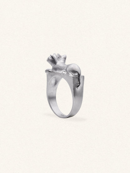 Conjoined Cats Ring In Silver