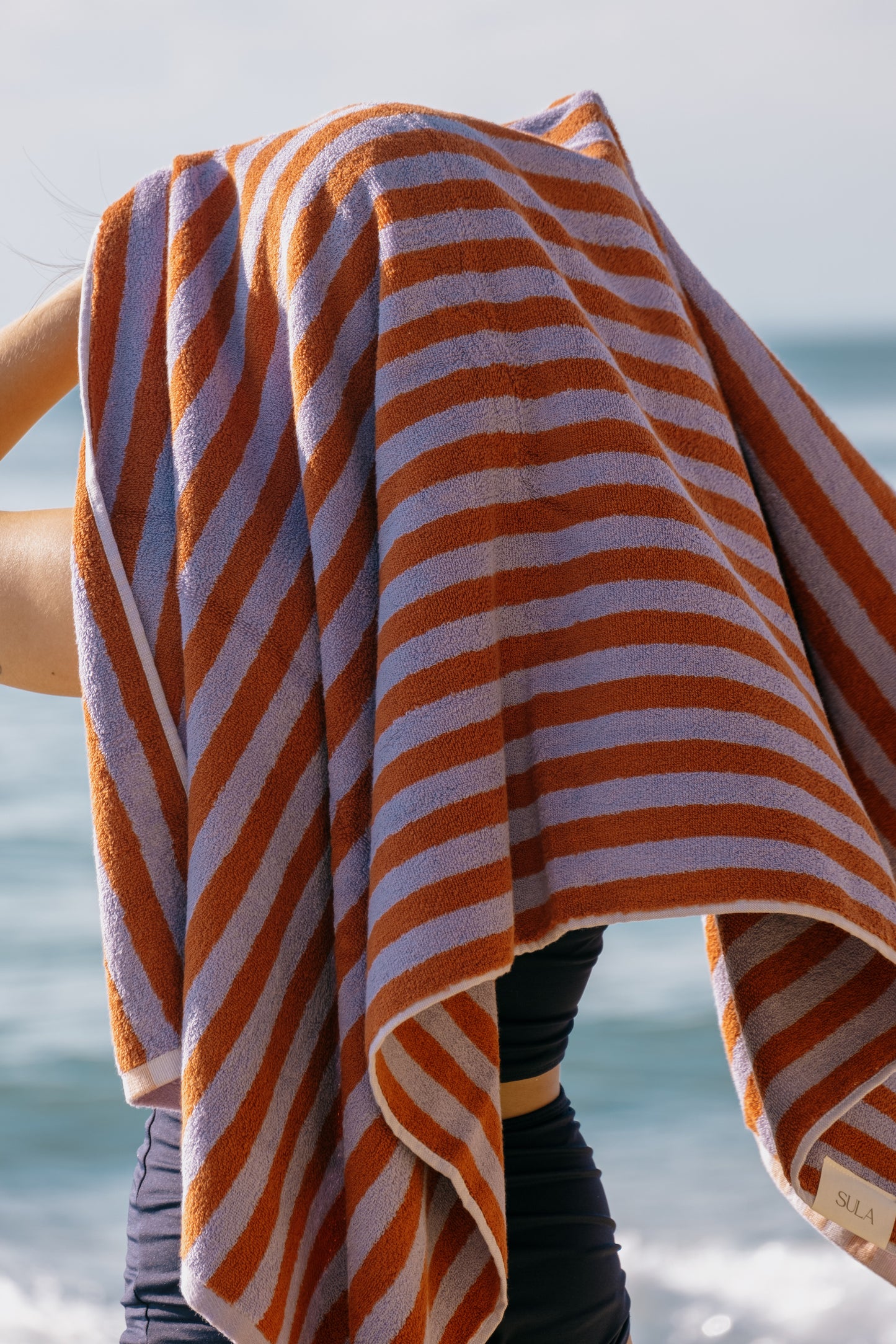 Purple Red Stripe Bath Towel